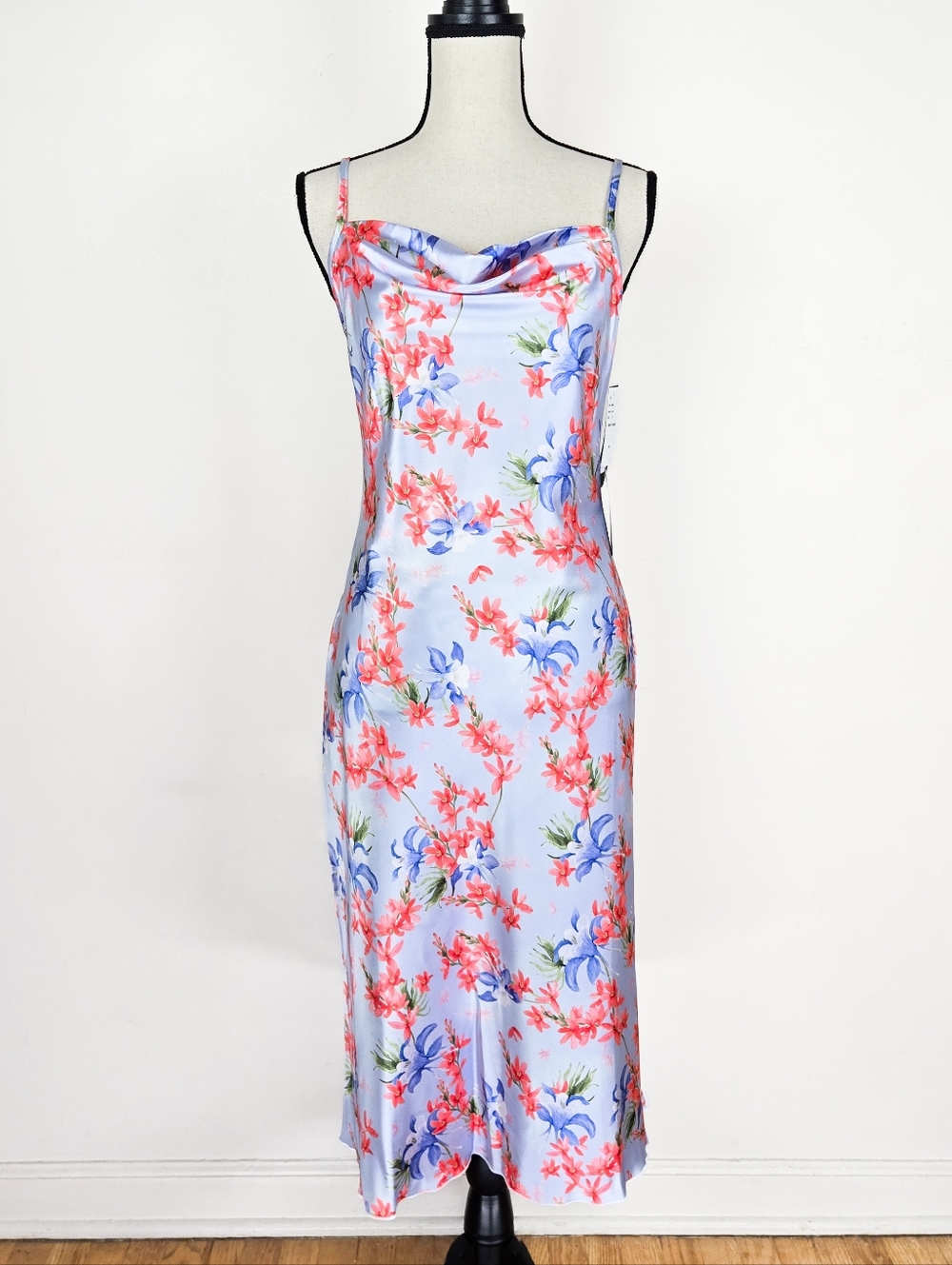 NWT Bebe Satin Drap Midi Dress, Size Small